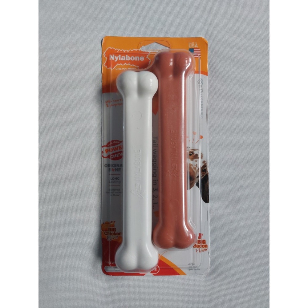 2 PK Nylabone Dura Chew Bacon & Chicken Twin Pack Dog Chew Toy large up to 50 lb